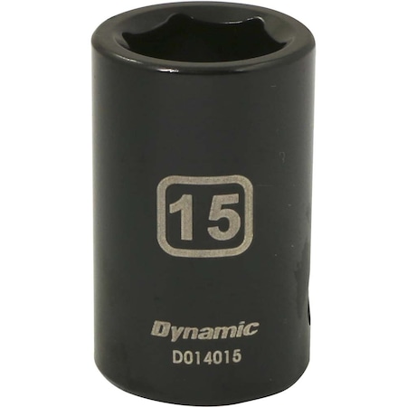 Dynamic 1/2" Drive Standard Socket, Black Phosphate, Tools 1/2" Drive 6 Point Metric, 15mm Standard Length D014015